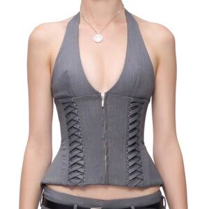 Fanci Club Grey Julia Halterneck Corset Top